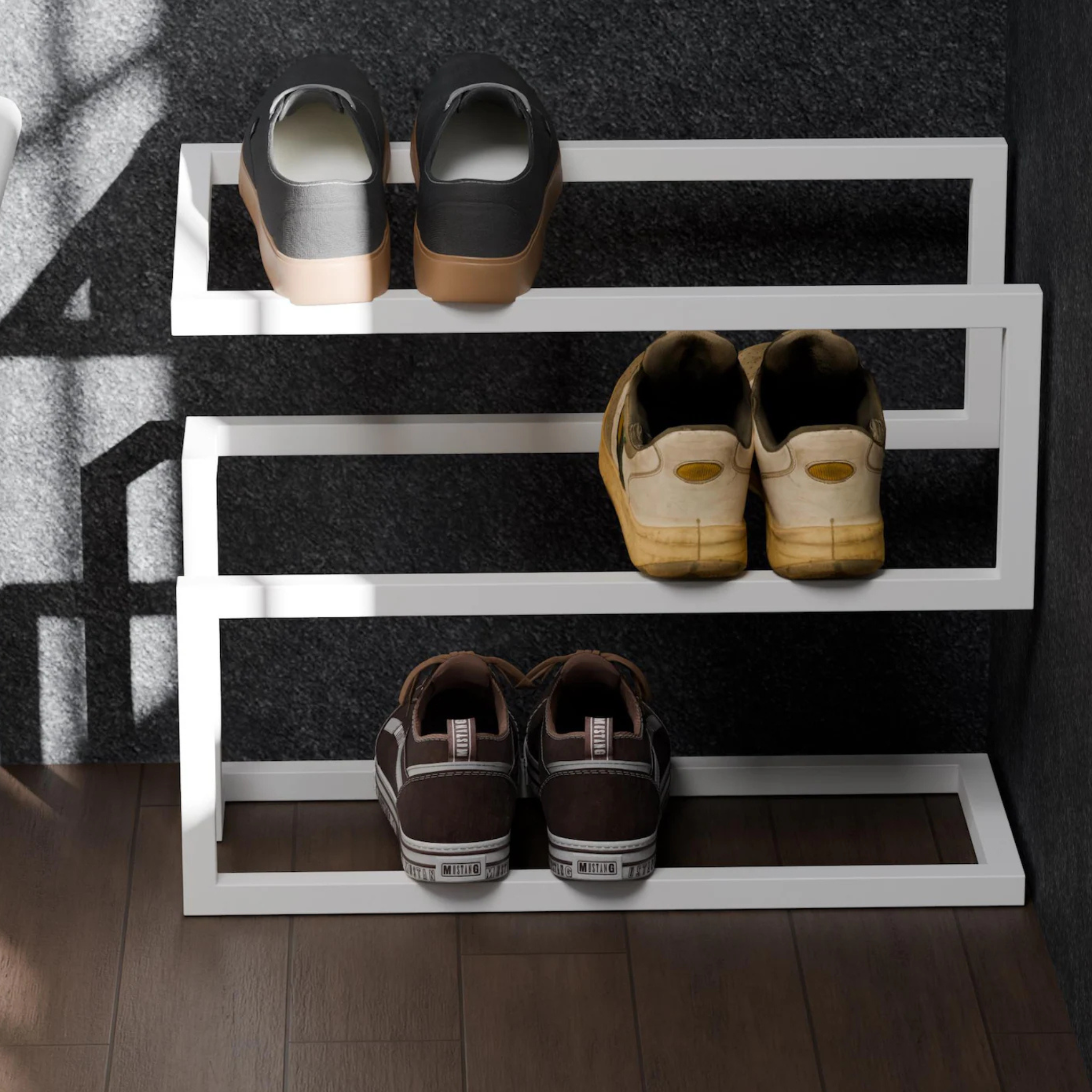 Loft Style Metal 3-Tier Shoe Rack – Industrial Modern Organizer | Aureus Living
