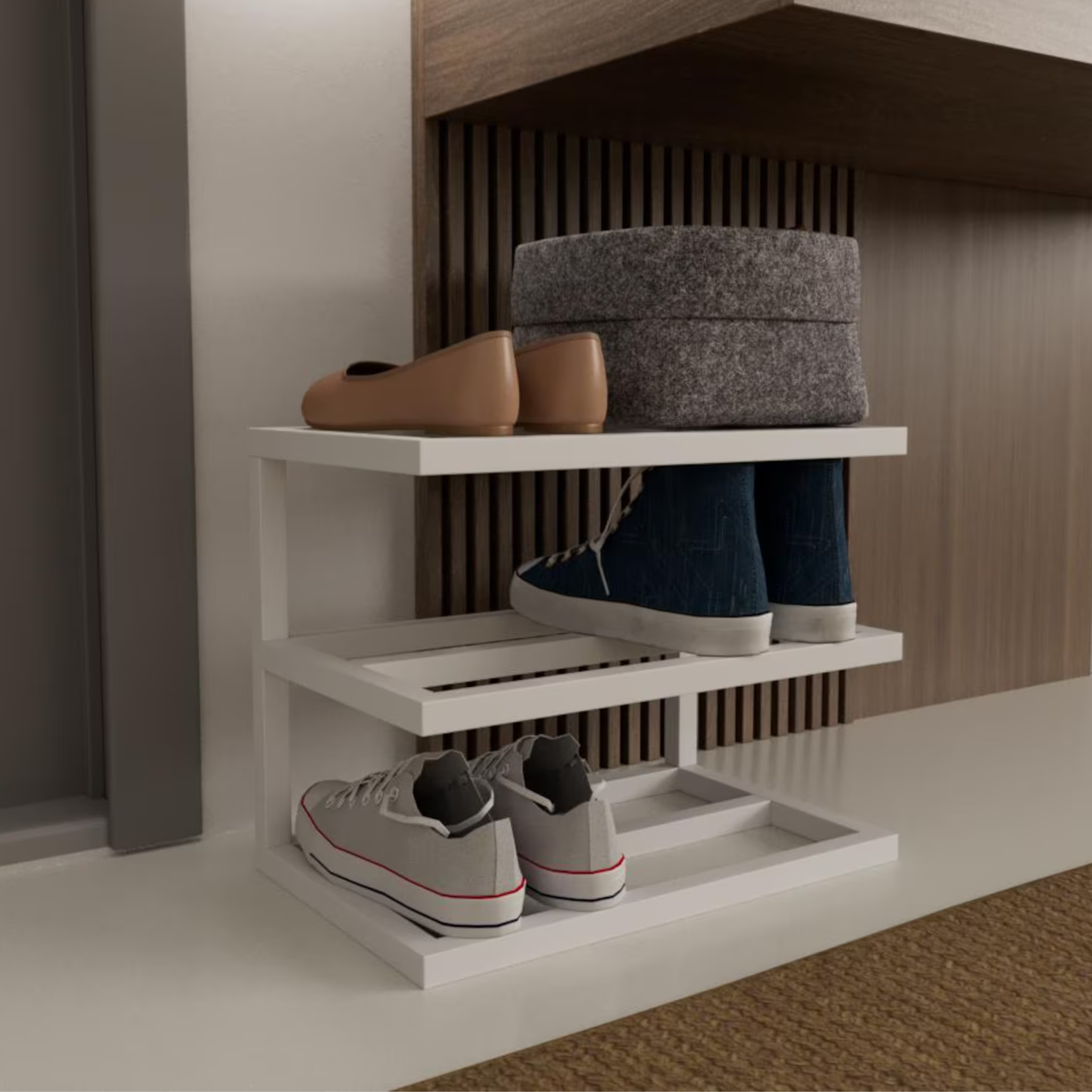Minimalist 3-Tier Metal Shoe Rack – Compact Entryway Organizer | Aureus Living