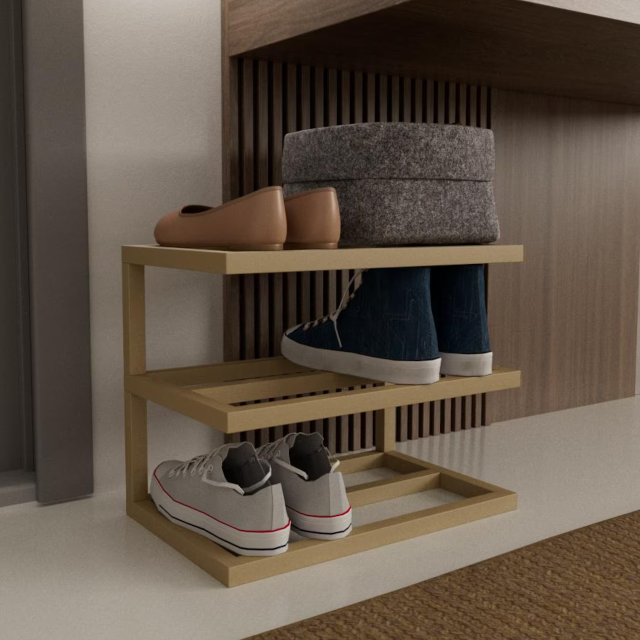 Minimalist 3-Tier Metal Shoe Rack – Compact Entryway Organizer | Aureus Living