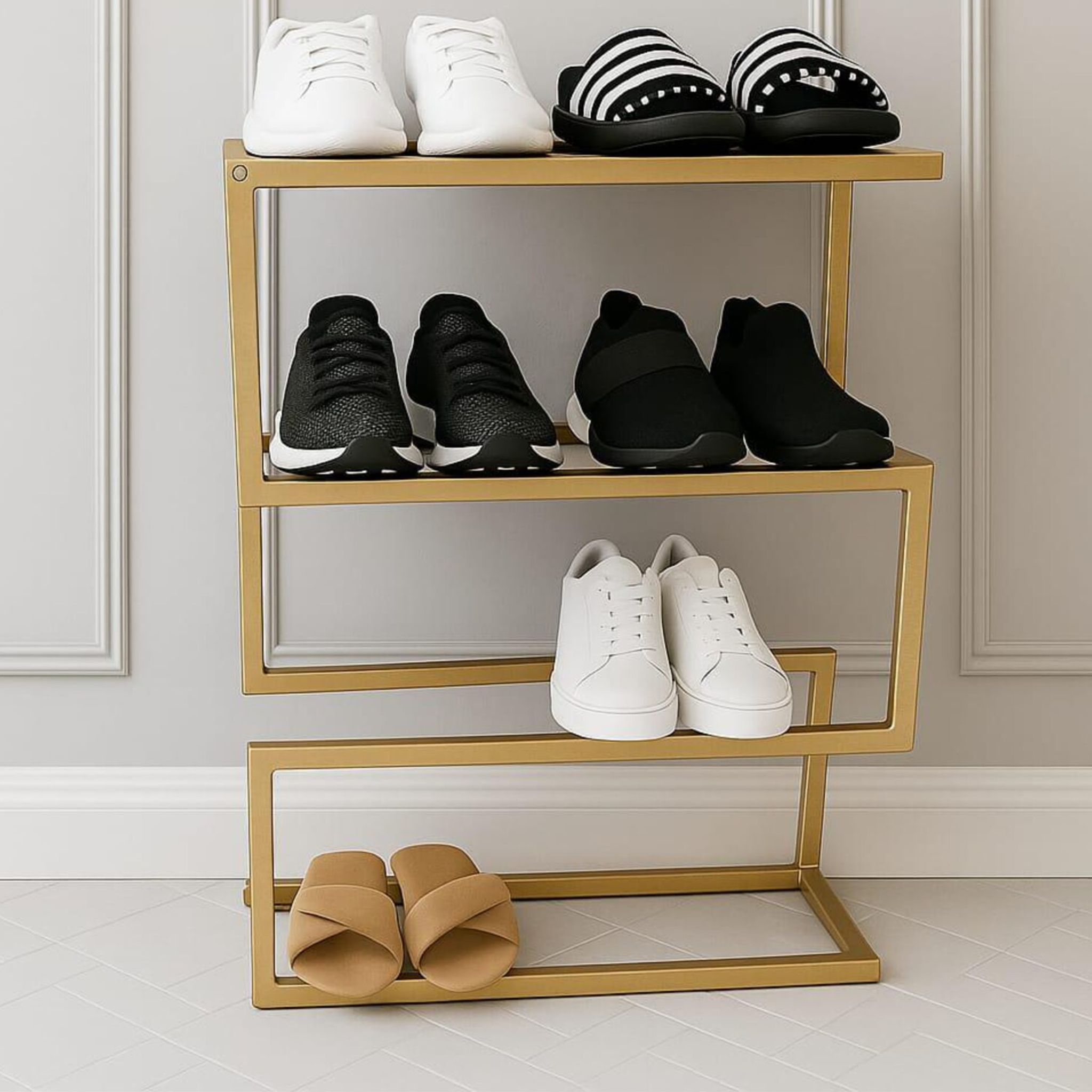Modern 3-Tier Metal Shoe Rack – Freestanding Entryway Organizer | Aureus Living