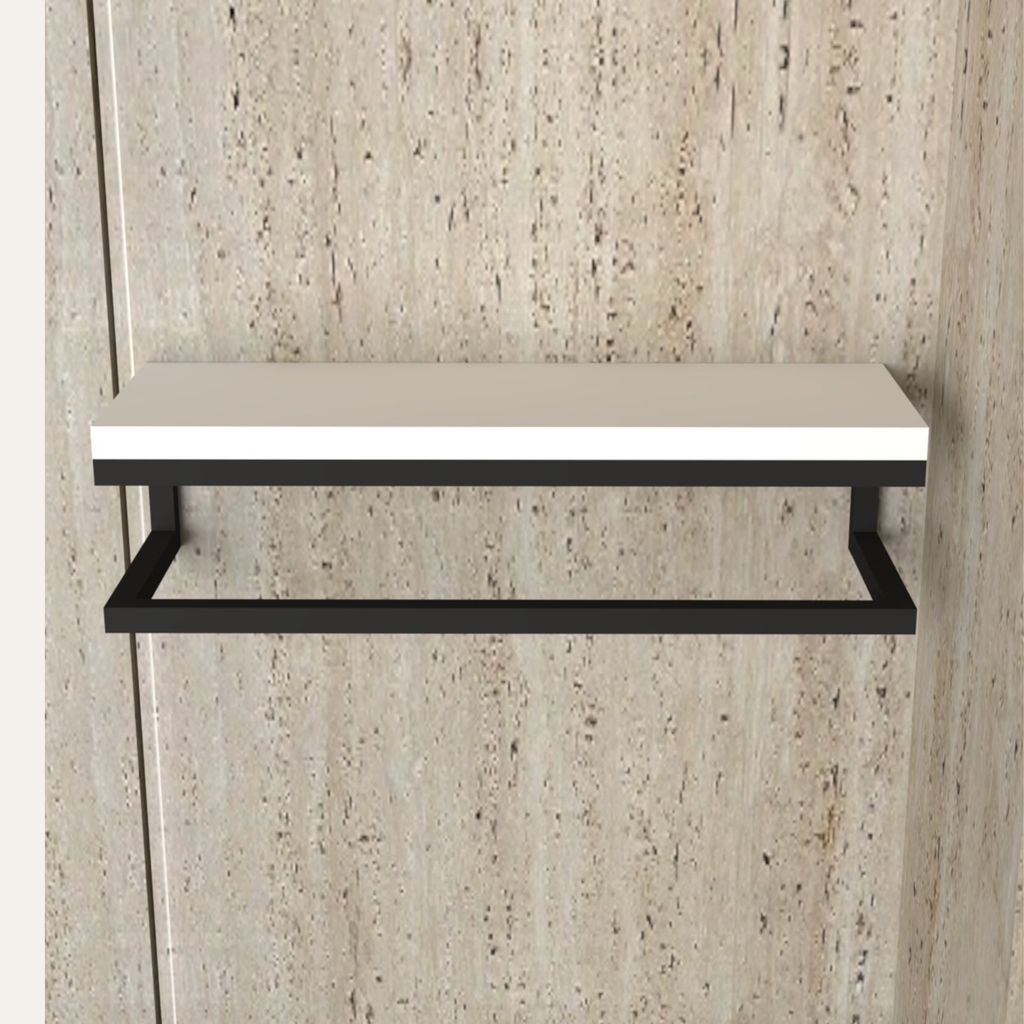 Modern Bathroom Towel Rack Shelf – Wooden Wall Shelf with Black Metal Frame | Aureus Living Pakistan