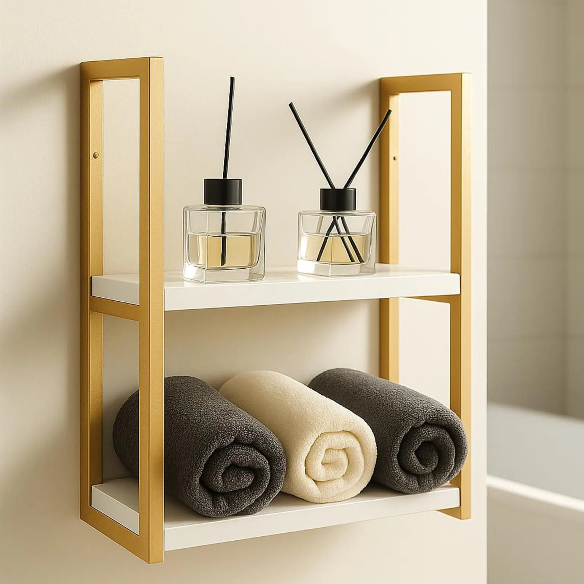 Wall Mounted Metal & Wood Towel Shelf – Handmade Modern Bathroom Rack | Aureus Living Pakistan