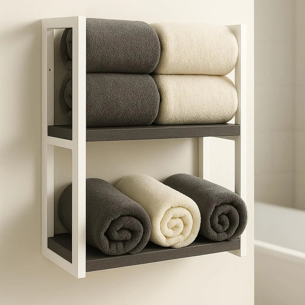 Wall Mounted Metal & Wood Towel Shelf – Handmade Modern Bathroom Rack | Aureus Living Pakistan