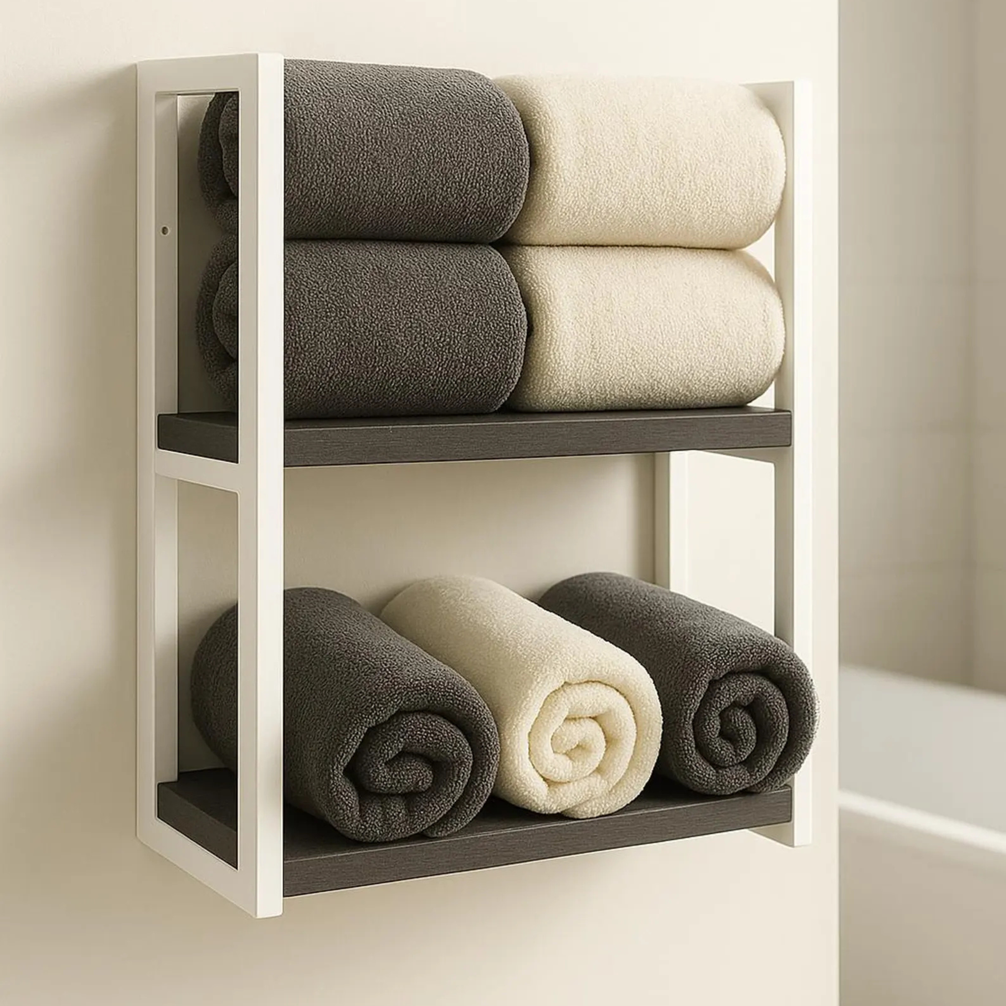 Wall Mounted Metal & Wood Towel Shelf – Handmade Modern Bathroom Rack | Aureus Living Pakistan
