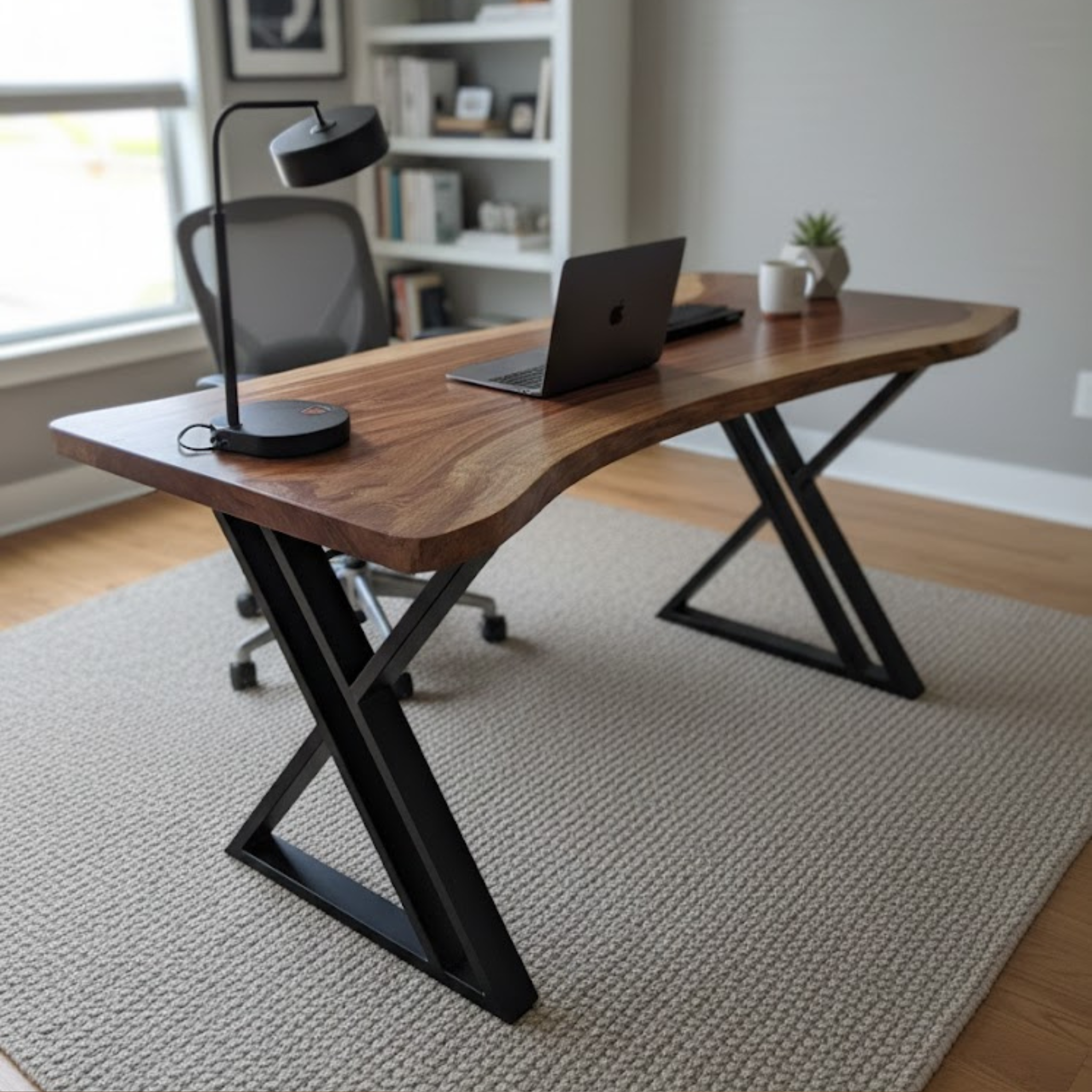 Sheesham Wooden Desk with Metal Legs – Bedroom, Office & Study