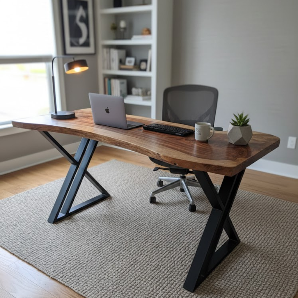 Sheesham Wooden Desk with Metal Legs – Bedroom, Office & Study