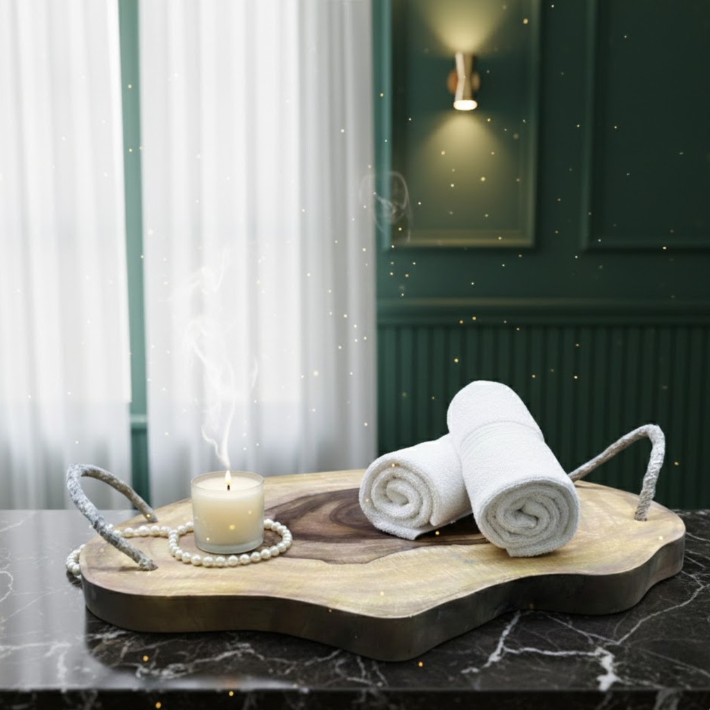 Natural Sheesham Live Edge Trays with Rope Handles