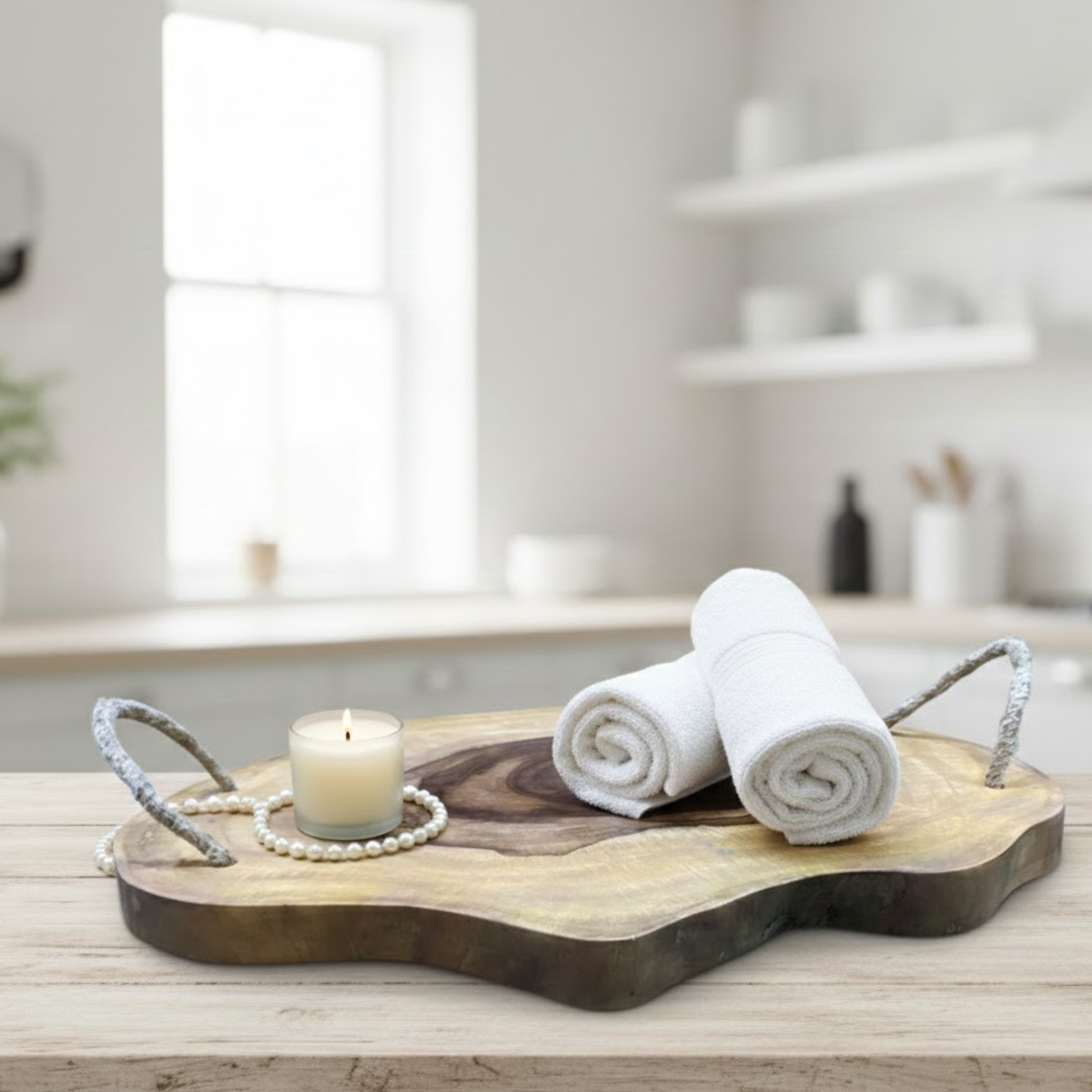 Natural Sheesham Live Edge Trays with Rope Handles