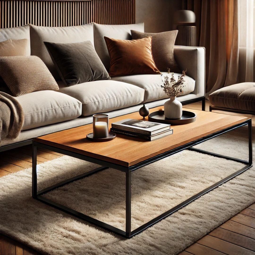 Rectangular Sheesham Wood & Metal Center Table – Large Modern Coffee Table for Living Room