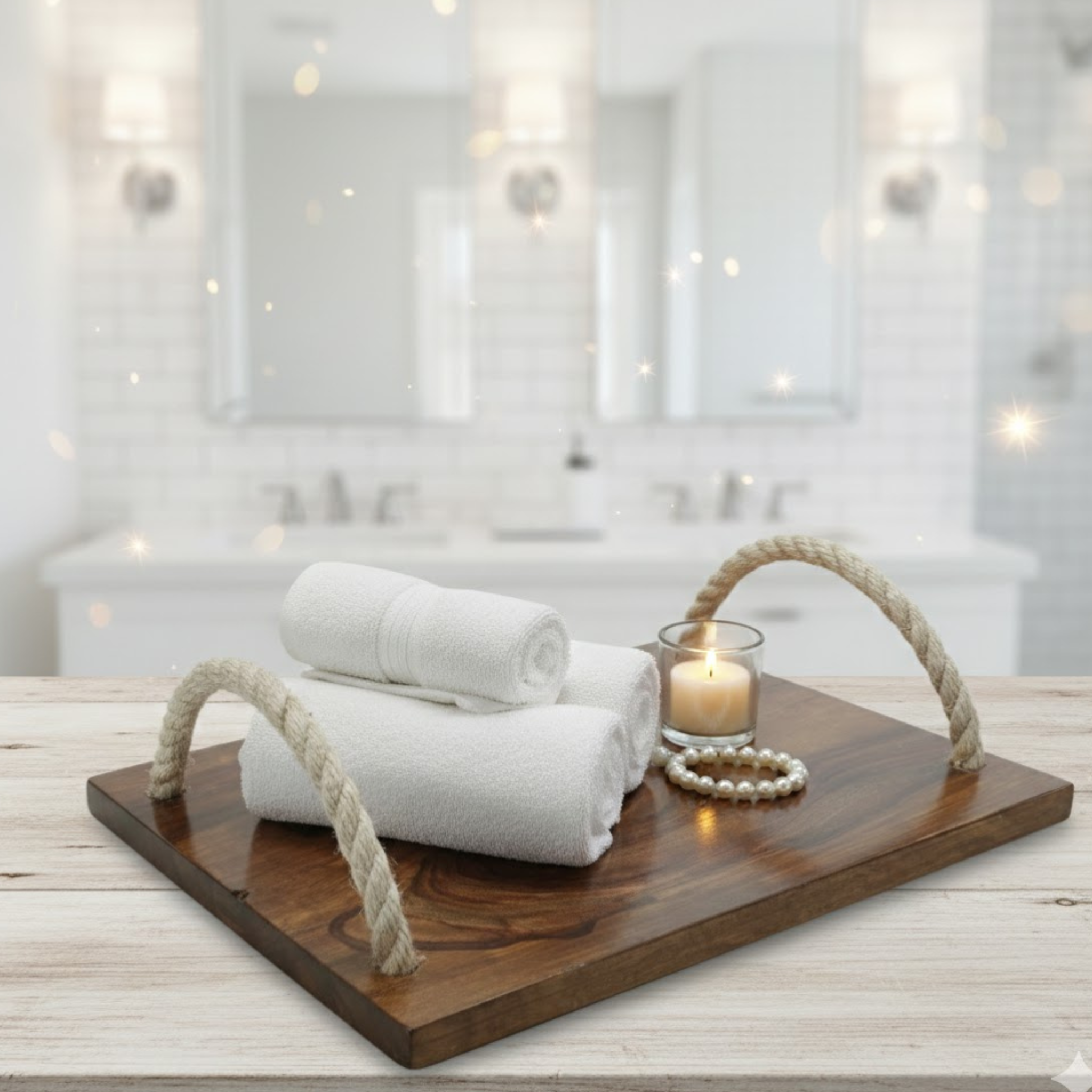 Sheesham Wooden Serving Trays with Rope Handles
