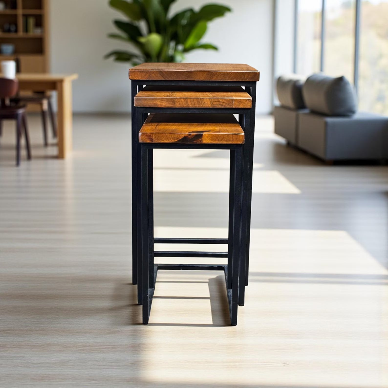 Sheesham Nesting Tables – Solid Wood Modern Side Table Set of 3