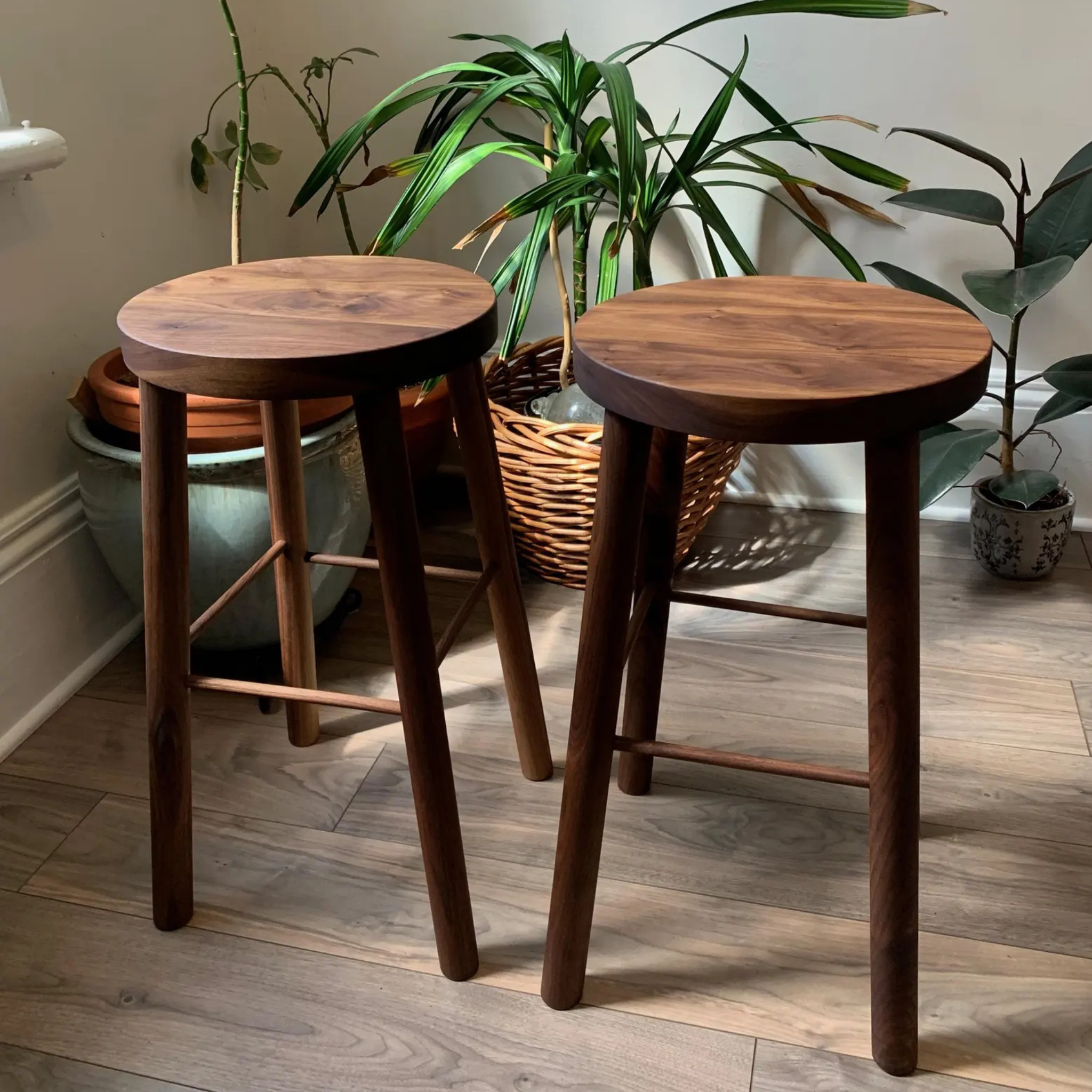 Solid Black Sheesham Bar Stools – Set of 2 Handmade Wooden Counter Stools | Aureus Living Pakistan