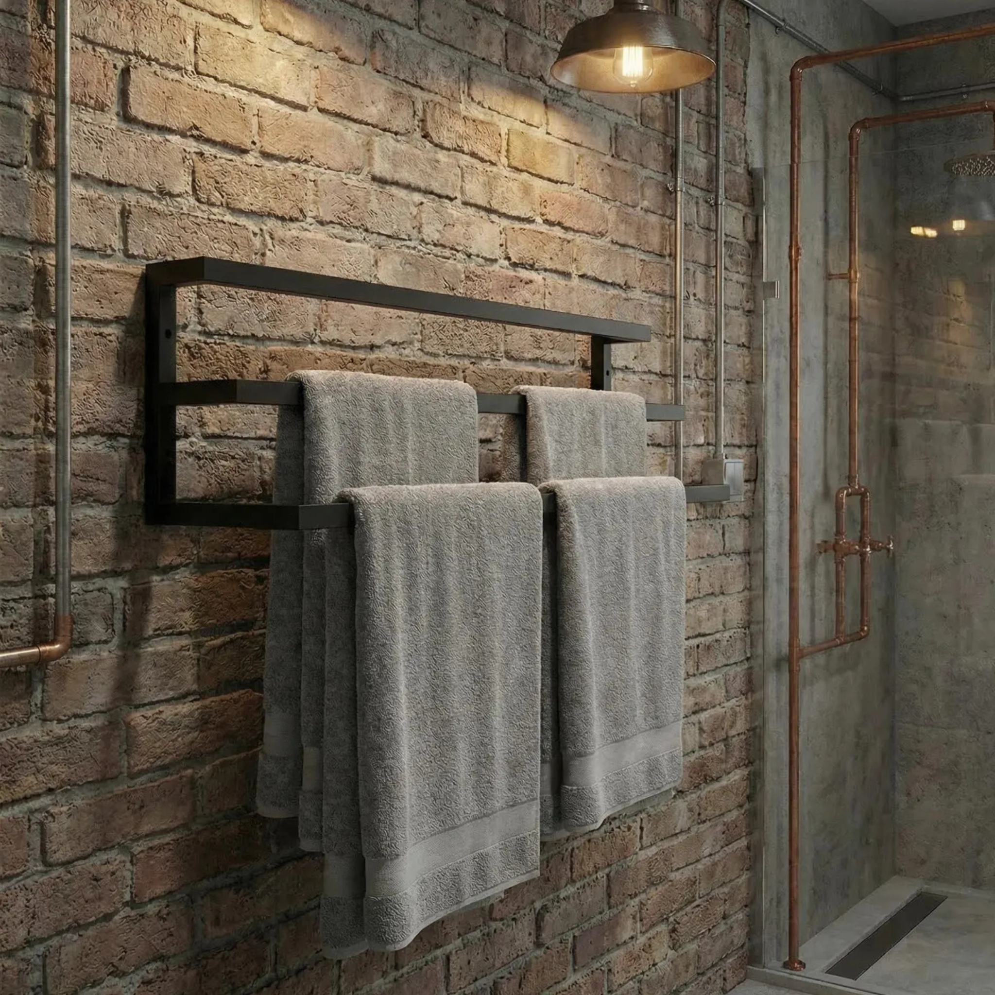Wall Mounted Triple Bar Towel Rack – Industrial Steel Bathroom Organizer | Aureus Living Pakistan