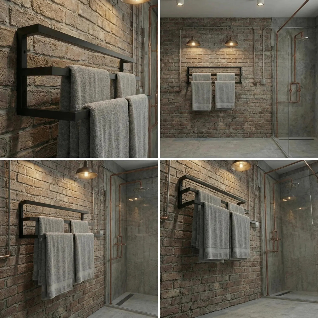 Wall Mounted Triple Bar Towel Rack – Industrial Steel Bathroom Organizer | Aureus Living Pakistan