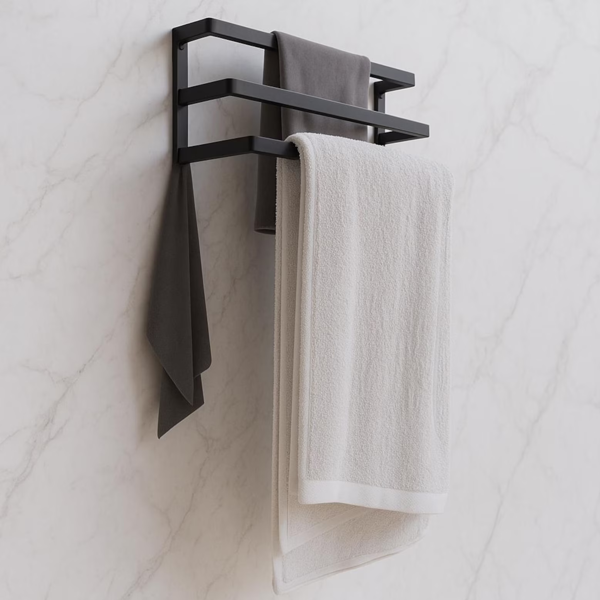 Wall Mounted 3-Tier Towel Rack with Hooks – Modern Space-Saving Bathroom Organizer | Aureus Living Pakistan