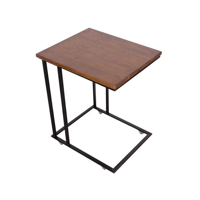 C-Shaped Side Table | Solid Wood Sofa Table | Powder-Coated Metal Frame 18x14
