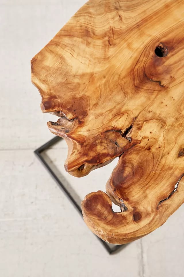 Live Edge Side Table | Wood Coffee Table | Powder-Coated Metal Stand Accent Table