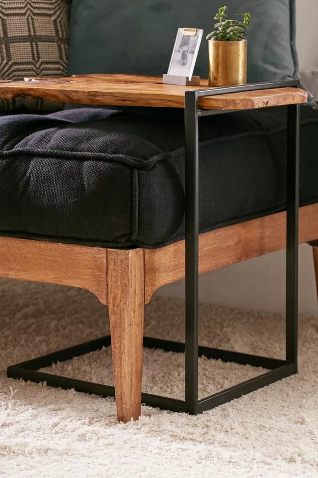 Live Edge Side Table | Wood Coffee Table | Powder-Coated Metal Stand Accent Table
