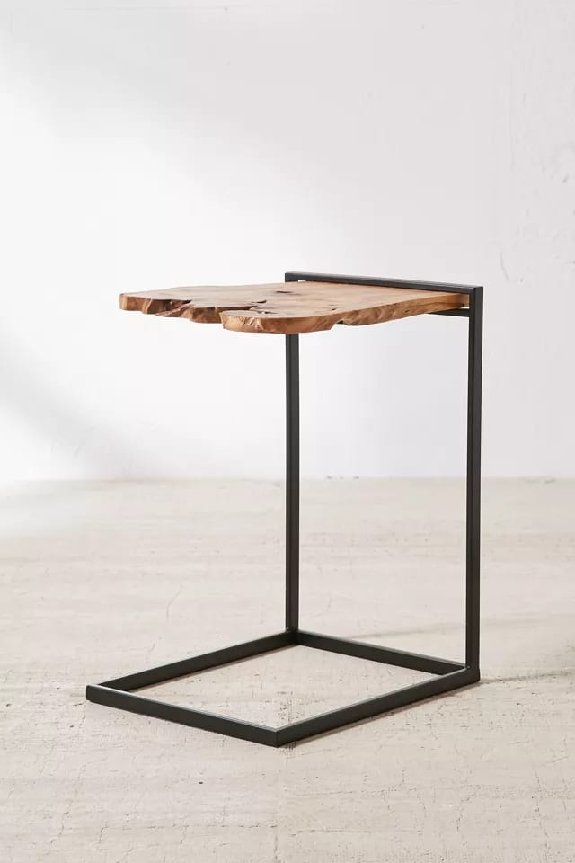 Live Edge Side Table | Wood Coffee Table | Powder-Coated Metal Stand Accent Table