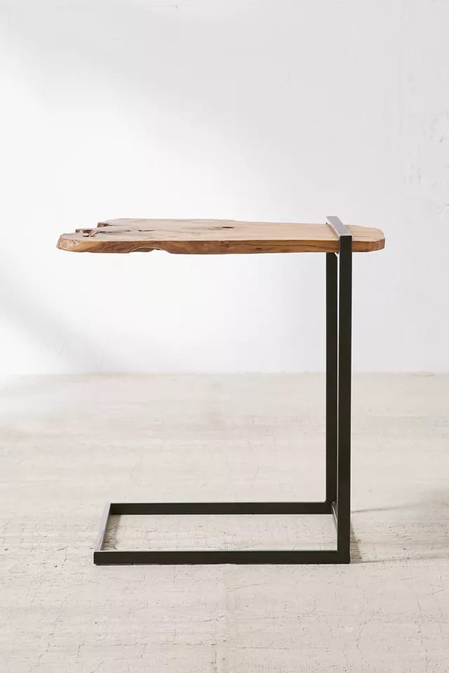 Live Edge Side Table | Wood Coffee Table | Powder-Coated Metal Stand Accent Table