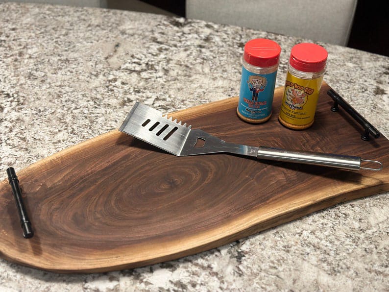 Live Edge Serving Board | Solid Wood Charcuterie Board | Cutting Board with Metal Handles