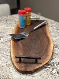 Live Edge Serving Board | Solid Wood Charcuterie Board | Cutting Board with Metal Handles