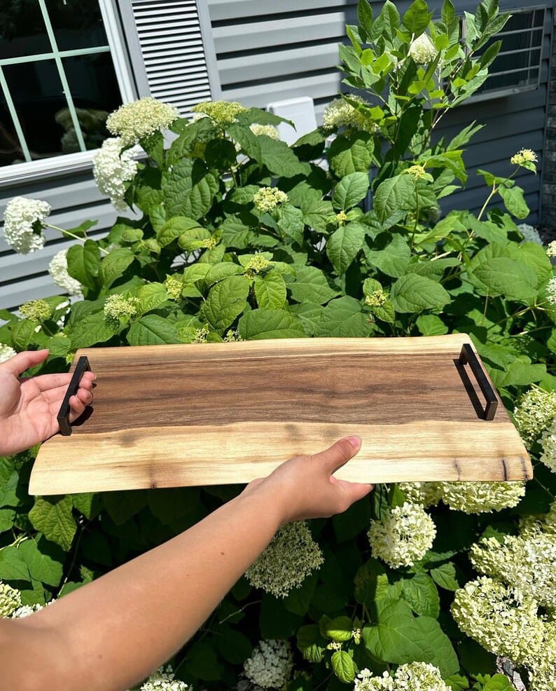 Live Edge Wood Serving Tray | Handcrafted Charcuterie Board | Rustic Farmhouse Tray