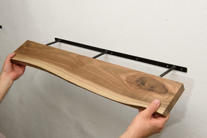 Live Edge Floating Shelf | Rustic Wood Wall Shelf | Heavy Duty Farmhouse Bookshelf