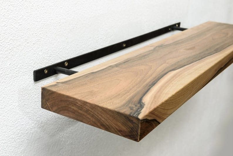Live Edge Floating Shelf | Rustic Wood Wall Shelf | Heavy Duty Farmhouse Bookshelf