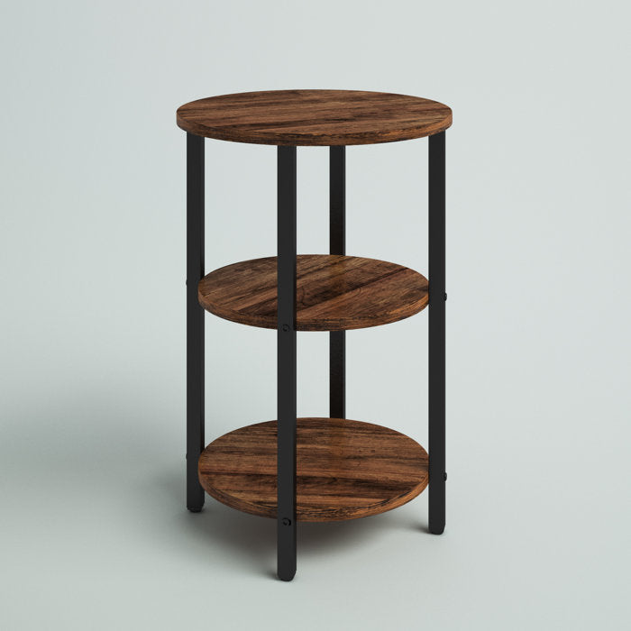 Industrial End Table | Solid Wood Side Table | 3-Tier Round Shelf Accent Table