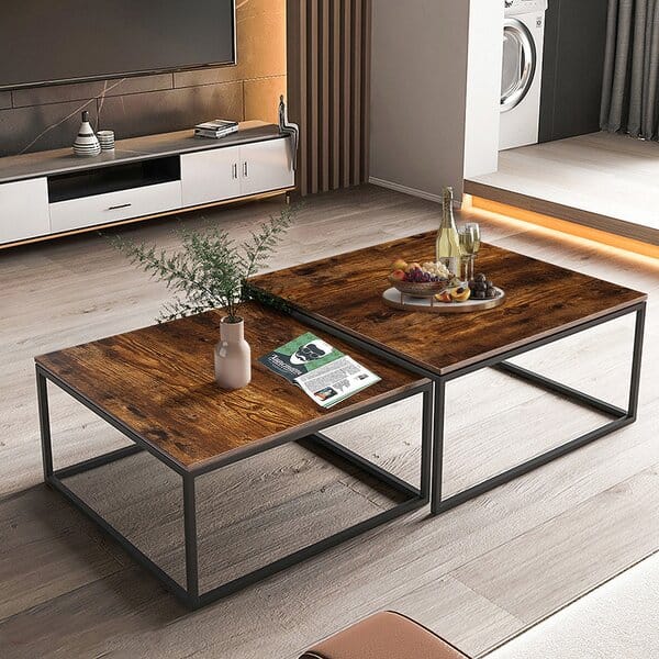 Nesting Coffee Tables Set of 2 | Industrial Wood Metal Tables | Rustic Modern Living Room