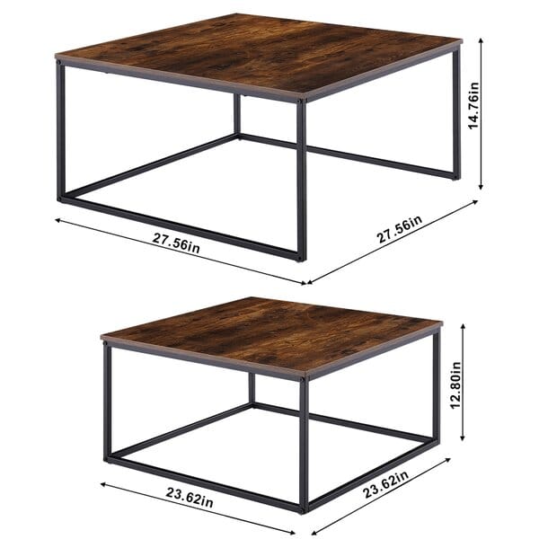Nesting Coffee Tables Set of 2 | Industrial Wood Metal Tables | Rustic Modern Living Room