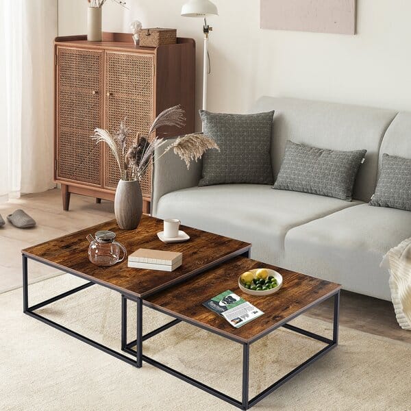 Nesting Coffee Tables Set of 2 | Industrial Wood Metal Tables | Rustic Modern Living Room