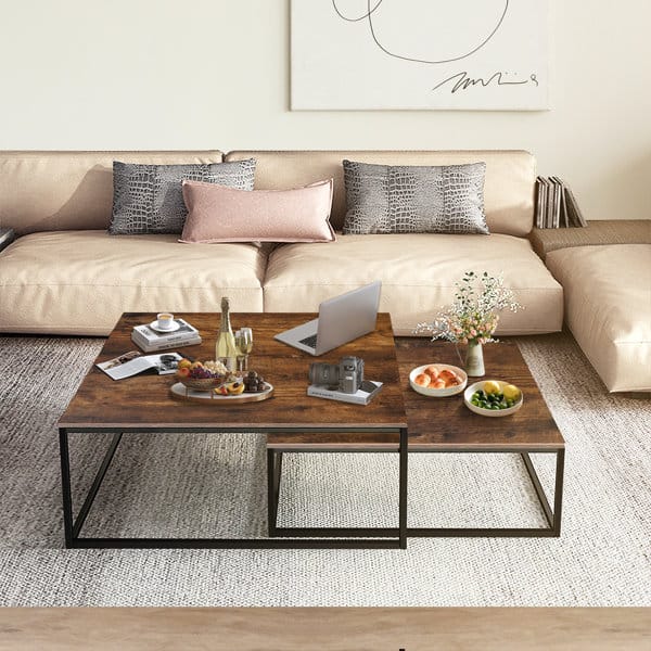 Nesting Coffee Tables Set of 2 | Industrial Wood Metal Tables | Rustic Modern Living Room