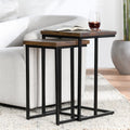 C-Shaped Nesting Tables Set of 2 | Solid Wood End Tables | Industrial Metal Frame
