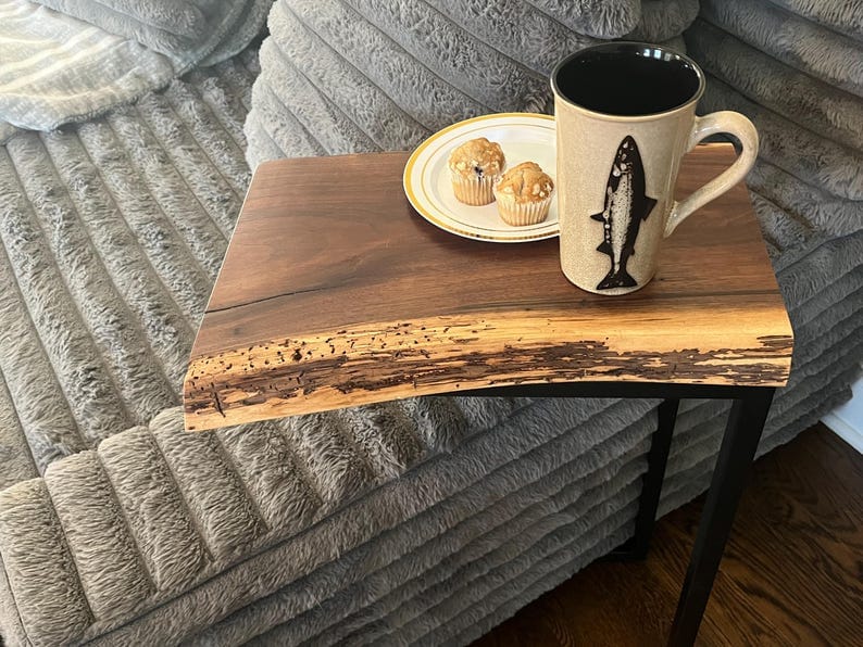 Live Edge End Table | Natural Wood Side Table | Modern Metal Leg Accent Table