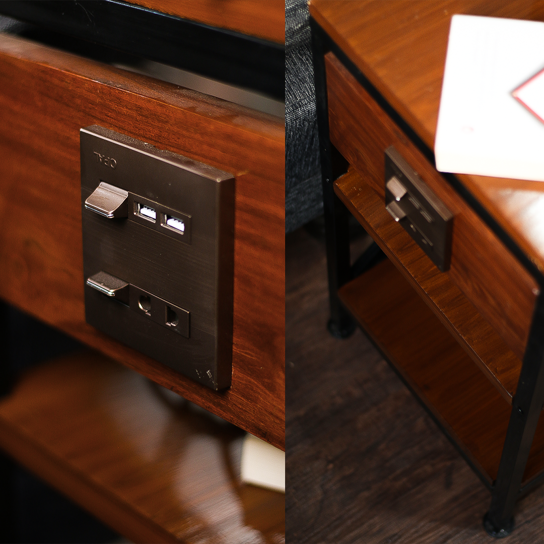 Side Table with Power Outlet | Wood End Table with USB-C Charging | Smart Nightstand