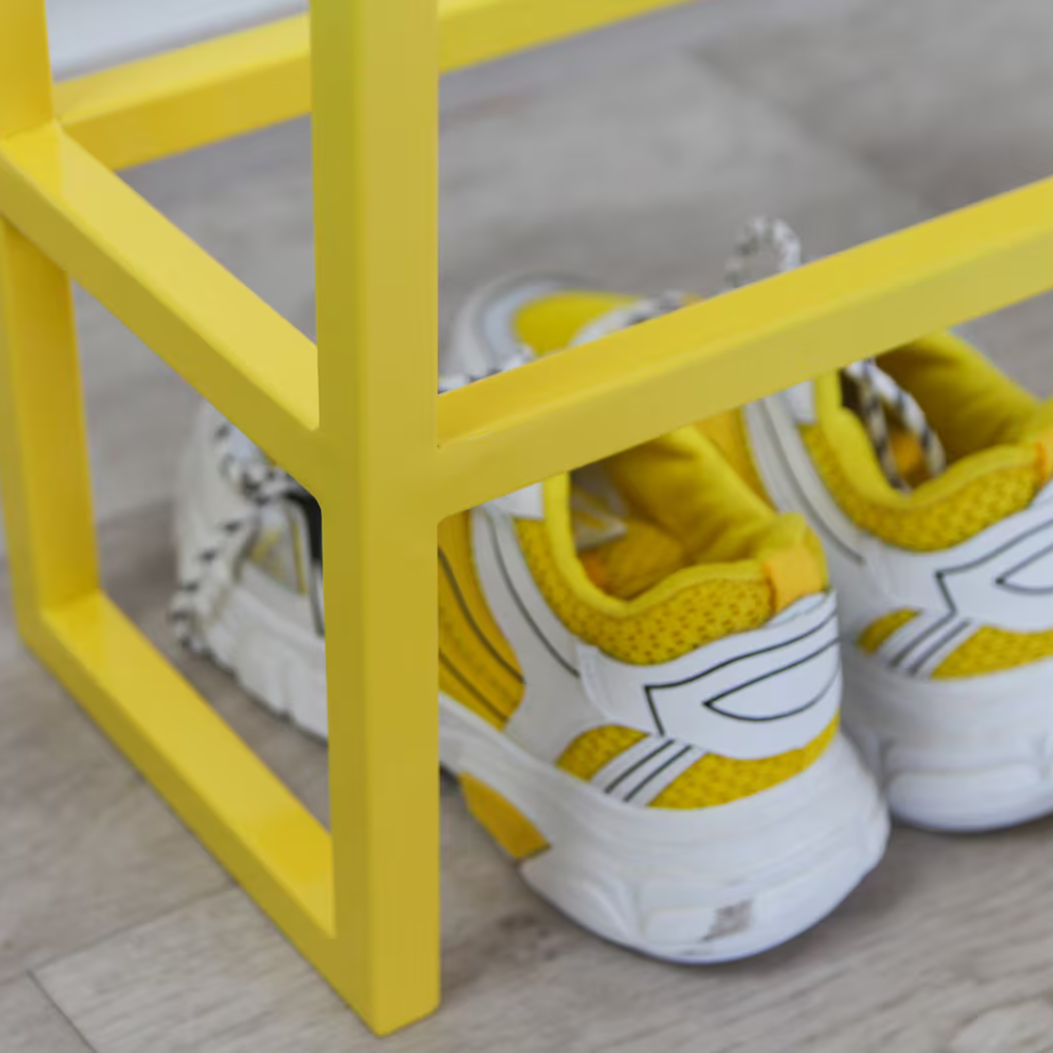Yellow Metal 2-Tier Shoe Rack – Modern Entryway & Hallway Organizer | Aureus Living