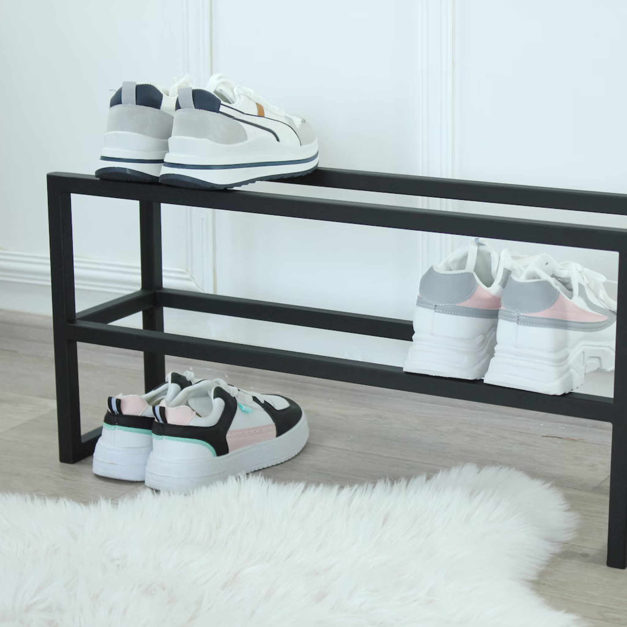 Yellow Metal 2-Tier Shoe Rack – Modern Entryway & Hallway Organizer | Aureus Living