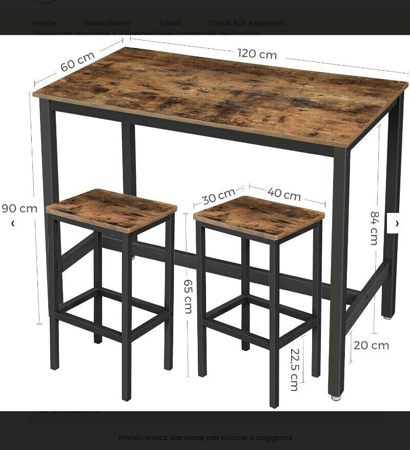 Bar Table Set with 4 Bar Stools – Sheesham Wood & Metal