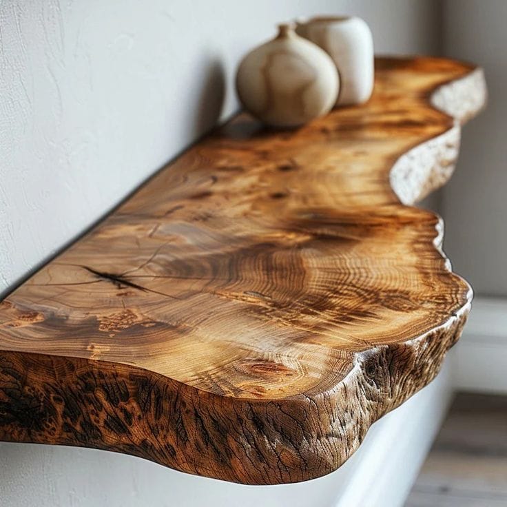 Live Edge Floating Shelf | Long Wooden Wall Shelf | Rustic Bookshelf