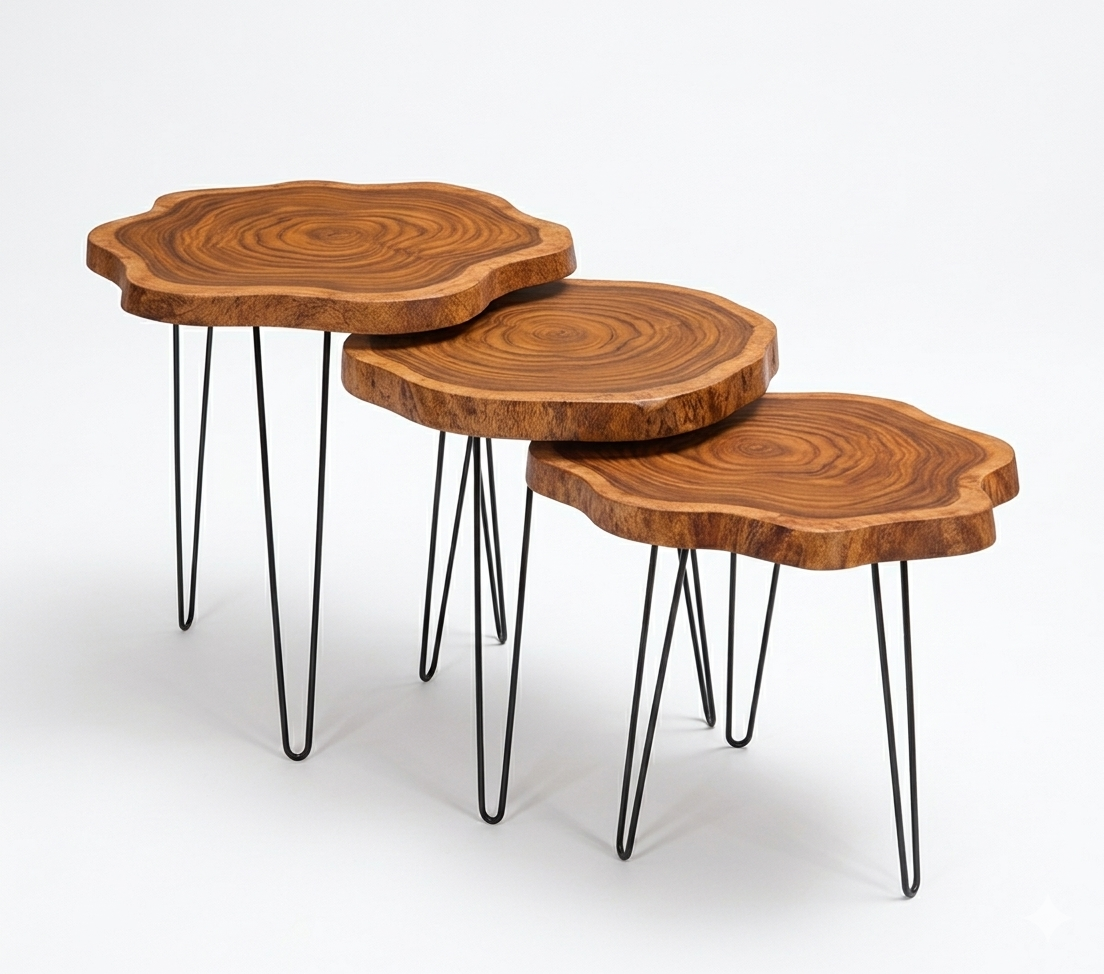 Live Edge Sheesham Wood Coffee Table – Handcrafted Round Table