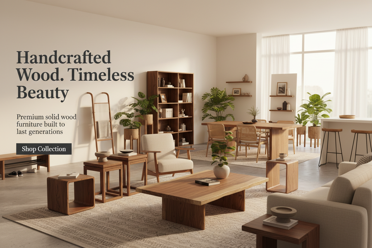 Complete Premium Wooden Furniture Hero Banner with Text