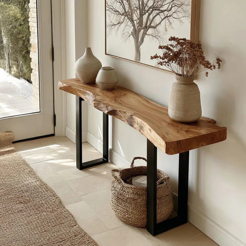 Live Edge Sheesham Wood Console Table – Solid Wood Entryway Table with Metal Legs | Aureus Living Pakistan