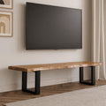 Live Edge Wood TV Stand – Handmade Rustic Media Console with Black Wooden Legs | Solid Wood TV Unit for Living Room