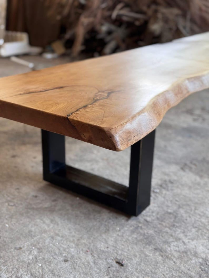 Live Edge Wood TV Stand – Handmade Rustic Media Console with Black Wooden Legs | Solid Wood TV Unit for Living Room