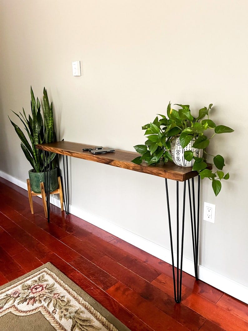 Live Edge Console Table | Solid Wood Sofa Table | Hairpin Leg Entryway Table