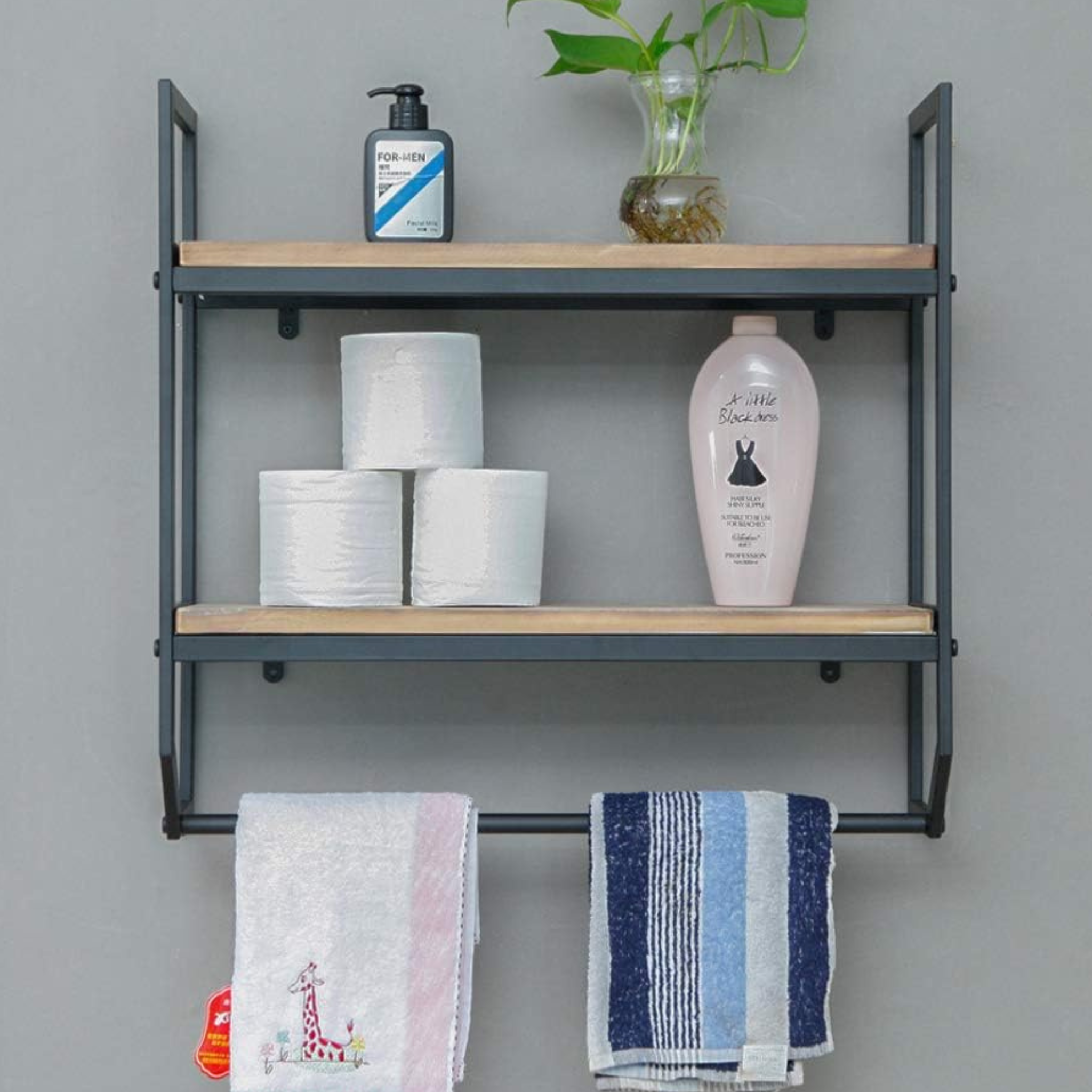 Towel Rack Floating Shelf – Metal Wall-Mounted Bathroom & Kitchen Organizer | Aureus Living Pakistan