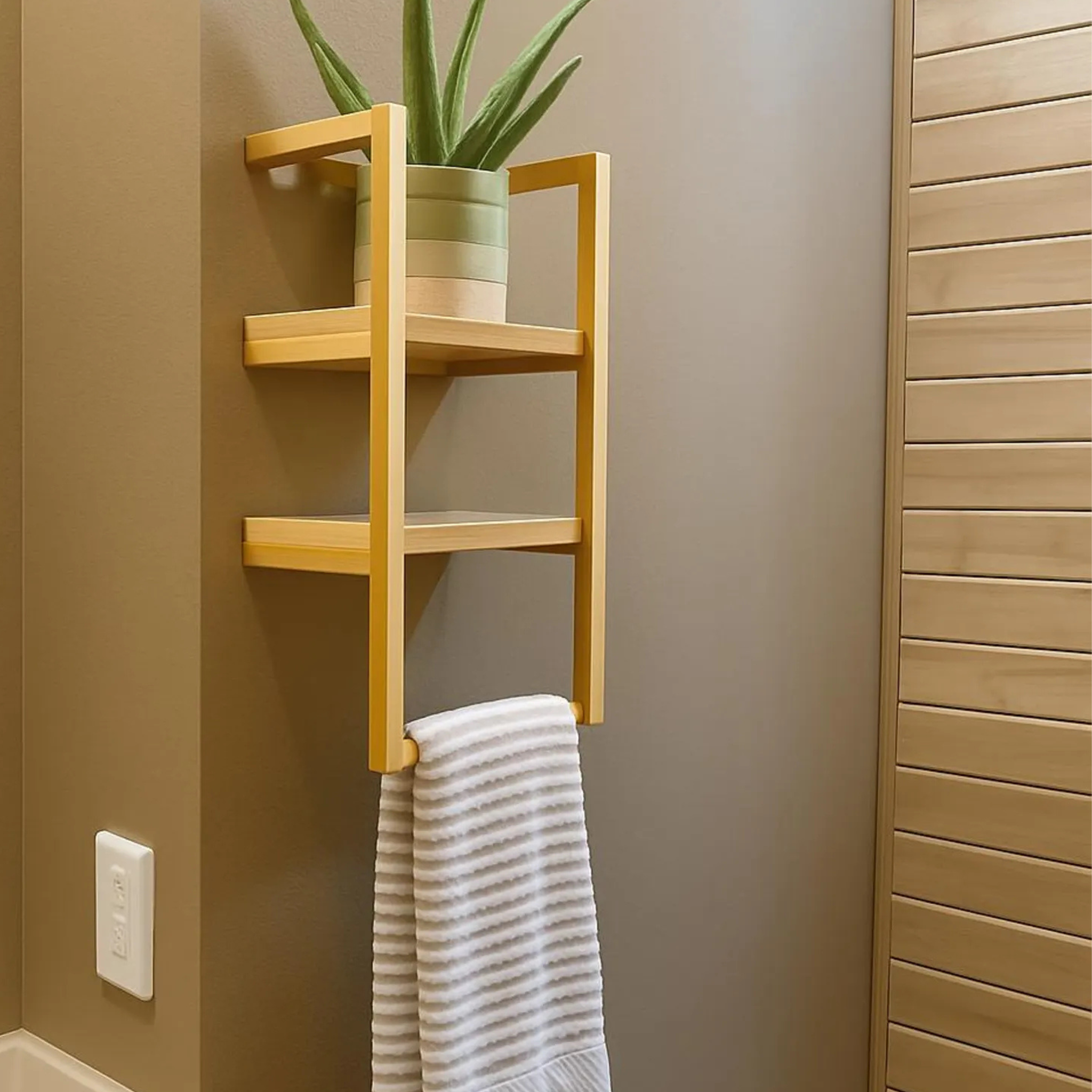 Metal & Wood 2-Tier Wall Shelf with Towel Bar | Modern Bathroom & Kitchen Storage – Aureus Living