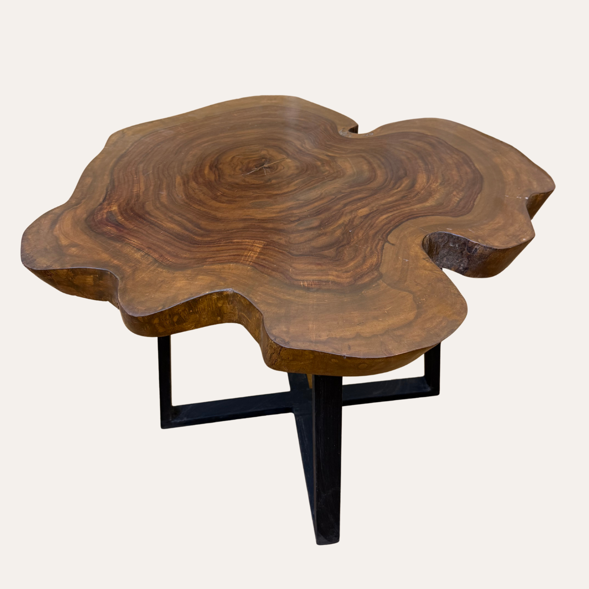 Live Edge Central Round Table – Sheesham Wood Top with Metal Legs